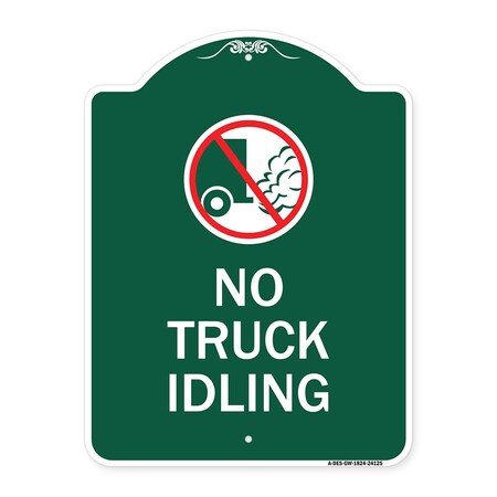Signmission Driveway Sign No Truck Idling W/ Graphic, Green & White Aluminum Sign, 18" x 24", GW-1824-24125 A-DES-GW-1824-24125